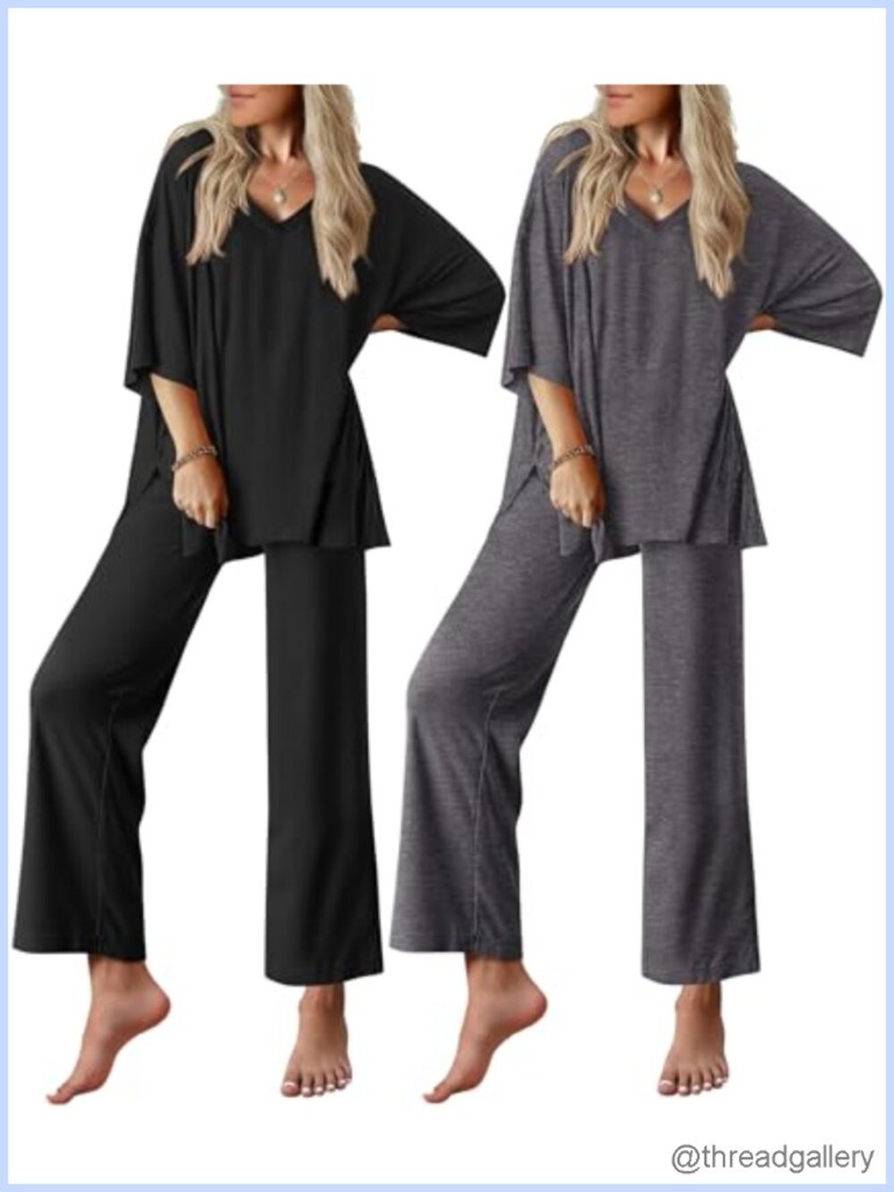 Women's 2 Pack Lounge Set Short Sleeve V-Neck Top & Long Pants Pajama Set